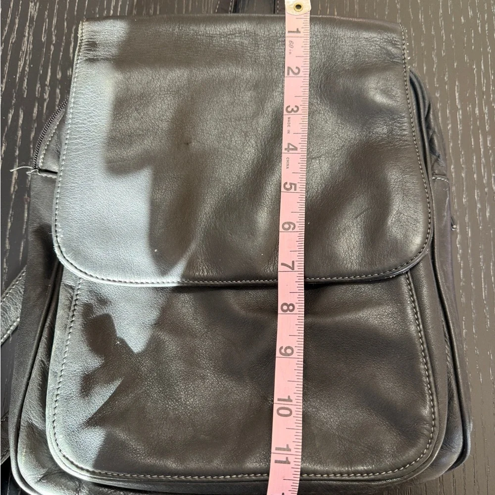 Tignanello Black Leather Backpack Multiple Pockets Top Handle Adjustable Straps